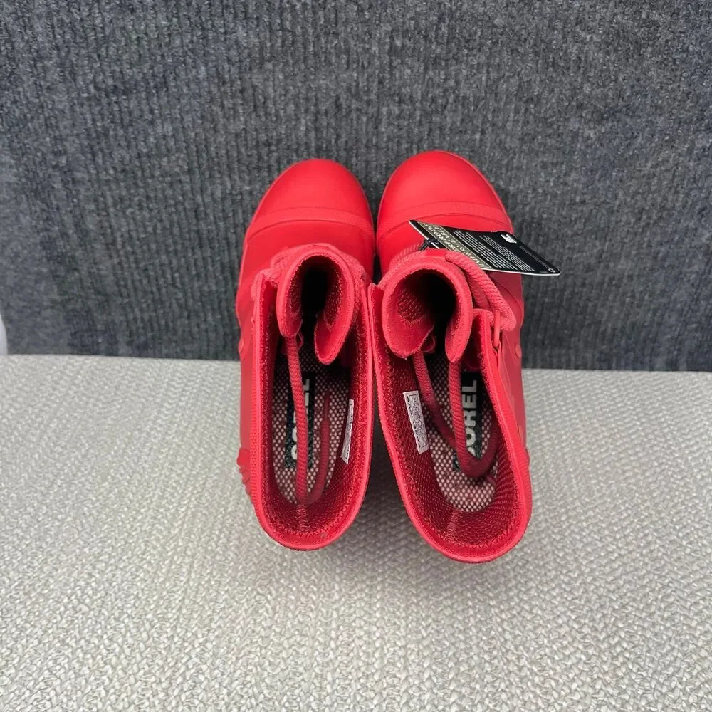 NEW Sorel Joan Rain Wedge Rubber Boots Red Lace Up Womens 7.5 NL2442-622